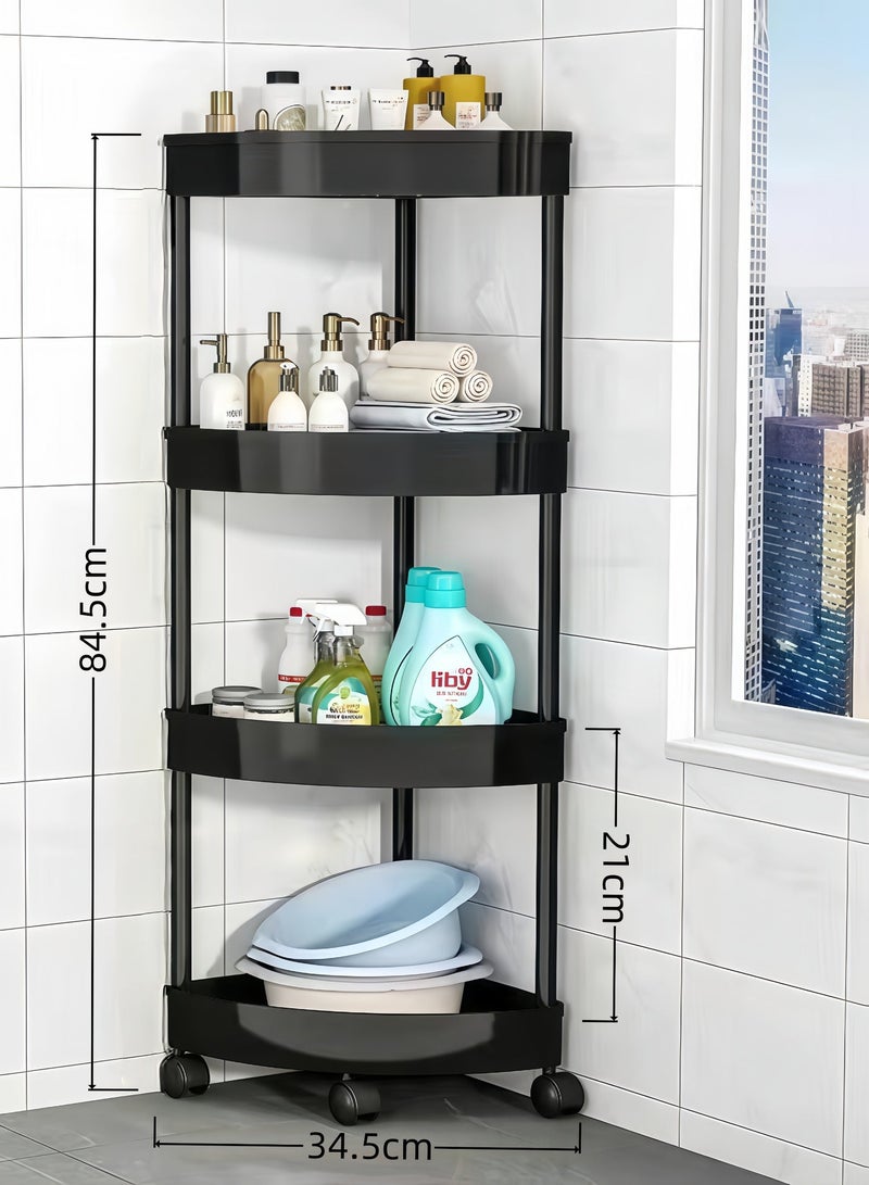 XiuWoo 4-Tier Corner Shelf,Corner Shower Caddy Standing with 4 Wheel,4-Tier Storage Cart,Tier Rust Proof Floor Standing Shower Organizer,Triangle Corner Shelf Rack Rolling Trolley,Waterproof Corner Stand Shower Shelf Storage Rack Ideal Multifunctional Storage And Organization Cart,for Bathroom, Kitchen, Balcony & Living Room(Black) - Image 2